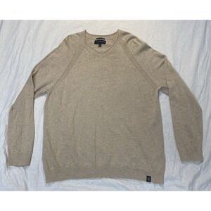 Lucky Brand Mens 2XL Beige V-Neck Sweater Lightweight Cotton Knit Pullover